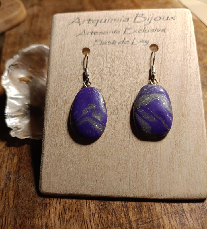 Pendientes Artesanales en violeta y Plata