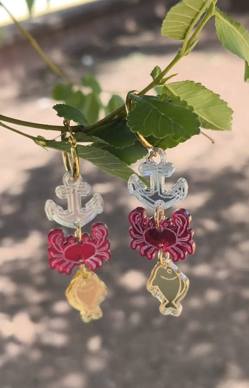 Pendientes Colgantes de acrílico plata, rojo y oro