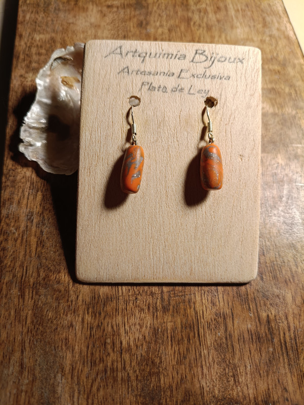 Pendientes Artesanales en naranja y Plata