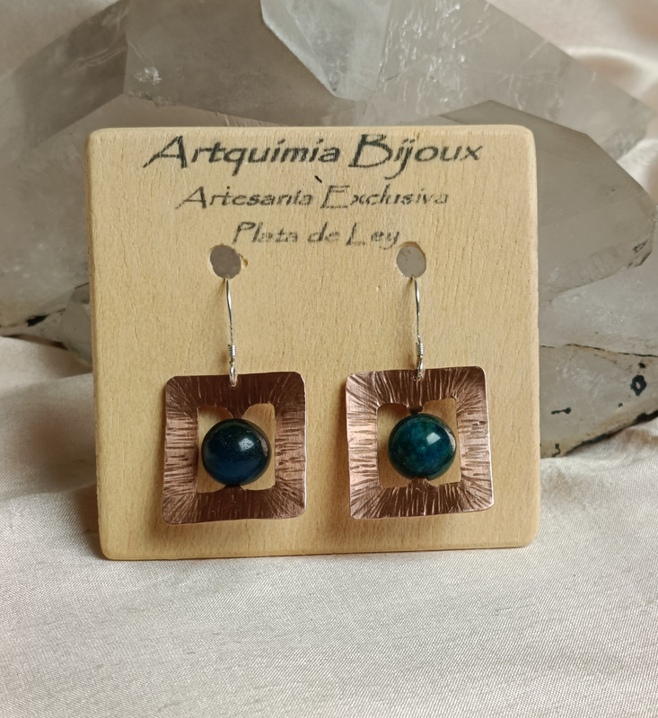 Pendientes Artesanales de Cobre, Plata y Apatita