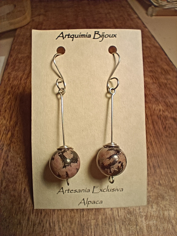 Pendientes Artesanales de Alpaca y Rodonita